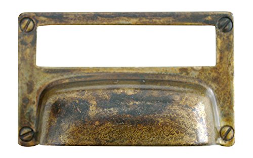 Muschelgriff mit Etikettenfenster gegossen Messing Antik 50 x 80 - Qualität aus Europa seit 1998 von Stilmelange