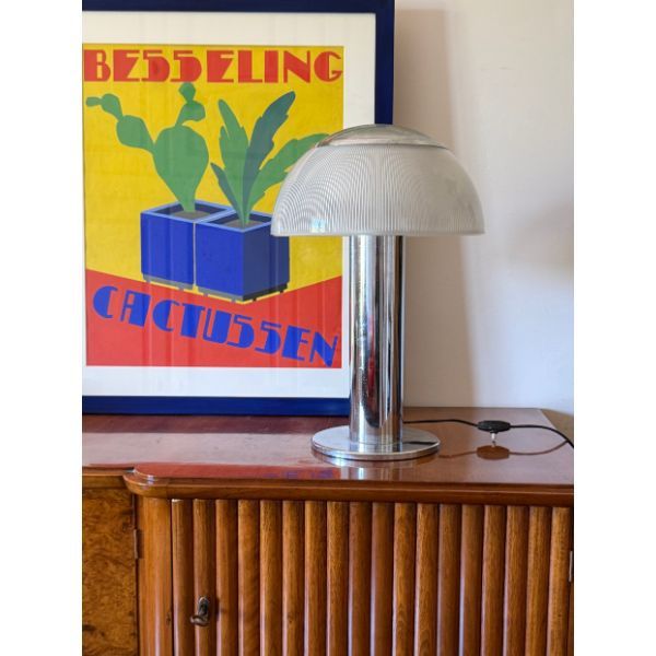 Moderne Tischlampe aus Chrom und Glas im 60er Vintage Stil, Stilnovo von Stilnovo