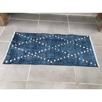 Blauer Teppich, Fußmattenteppich, 100x46cm, Kleiner Teppich, Kleiner Blauer Teppich von Stilrug