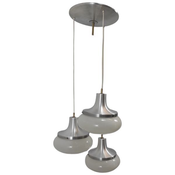 Deckenlampe aus Glas und Metall im 80er Jahre Stil, Stilux von Stilux
