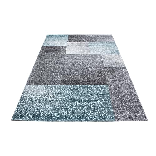 Stilvoll Günstig by ELMM Teppich Wohnzimmer Schlafzimmer Blau 80 x 150 Kariertes Design Kurzflor von Stilvoll Günstig by ELMM