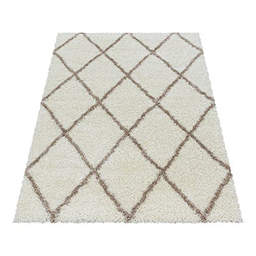 Stilvoll Günstig by ELMM Teppich Wohnzimmer Schlafzimmer Creme 120 x 170 Geometrisches Design Hochflor von Stilvoll Günstig by ELMM