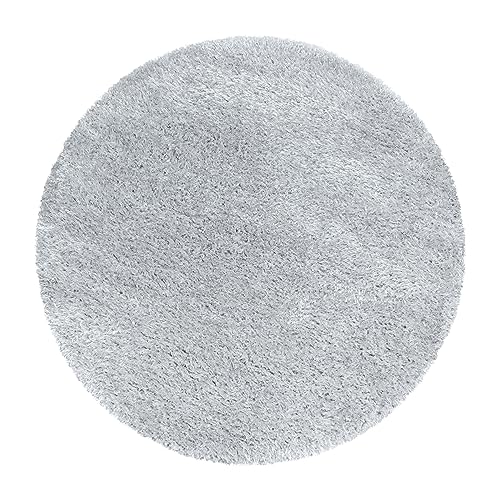 Stilvoll Günstig by ELMM Teppich rund Wohnzimmer Schlafzimmer Silber 80 x 80 Unicolor - Einfarbig Hochflor von Stilvoll Günstig by ELMM
