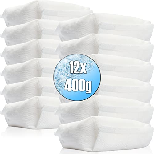 Stimo 12x Luftentfeuchter Nachfüllpack 400g Raumentfeuchter Feuchtigkeits-Stopper Granulat - Beutel (12x Nachfüllpack 400g), Weiß von Stimo