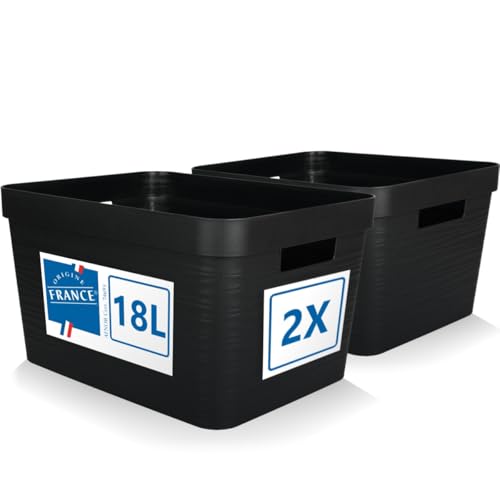 2er Set Aufbewahrungsbox 18L Aufbewahrungskorb Kunststoff Ordnungsbox mit Griffen für Badezimmer Regal Organizer Box (Schwarz, 2er Set 18L) von Stimo