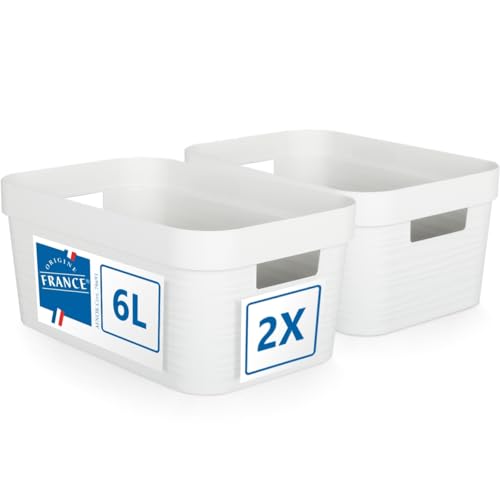 2er Set Aufbewahrungsbox 6L Aufbewahrungskorb Kunststoff Ordnungsbox mit Griffen für Badezimmer Regal Organizer Box (Weiß, 2er Set 6L) von Stimo