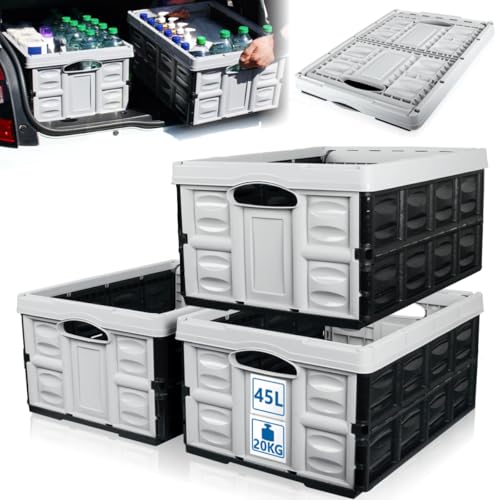 3x Klappbox 45L faltbare Transportbox 54x40x26cm klappbar und stapelbar Einkaufskiste bis 20kg von Stimo
