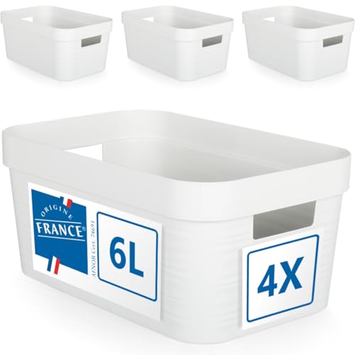 4er Set Aufbewahrungsbox 6L Aufbewahrungskorb Kunststoff Ordnungsbox mit Griffen für Badezimmer Regal Organizer Box (Weiß, 4er Set 6L) von Stimo