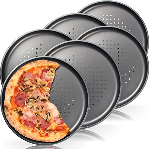 6x Pizzablech ∅ 32 cm Rund, gelocht und antihaft beschichtet für Pizza & Flammkuchen Knusperblech (6er SET) von Stimo