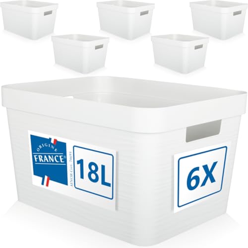 6er Set Aufbewahrungsbox 18L Aufbewahrungskorb Kunststoff Ordnungsbox mit Griffen für Badezimmer Regal Organizer Box (Weiß, 6er Set 18L) von Stimo