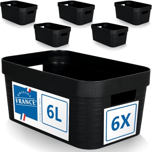 6er Set Aufbewahrungsbox 6L Aufbewahrungskorb Kunststoff Ordnungsbox mit Griffen für Badezimmer Regal Organizer Box (Schwarz, 6er Set 6L) von Stimo
