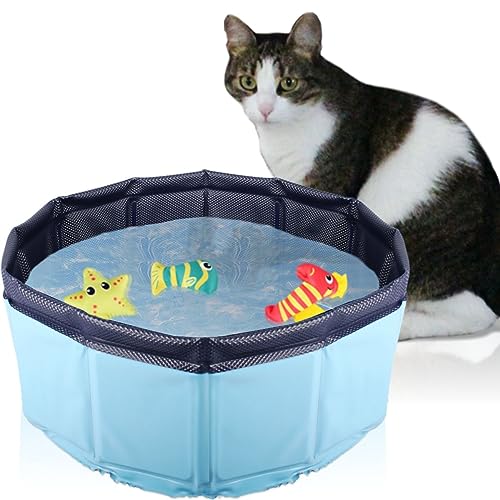 Faltbarer Katzen-Pool mit 3 Spielzeug Tierchen für Katzen 30 x 10 cm Katzenpool von Stimo