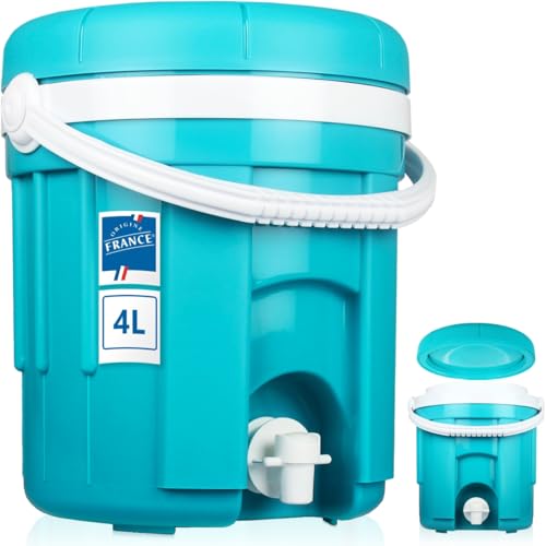 Getränkespender Getränkebehälter Thermobehälter 4L isoliert mit Zapfhahn für Camping Sport Freizeit (Aquamarin) von Stimo