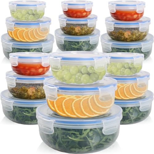 Set 18x Vorratsdosen Frischhaltedose Kunststoff mit Luftdichten Deckel BPA Frei für Gefrierschrank Mikrowelle Geschirrspüler (18, Rund) von Stimo