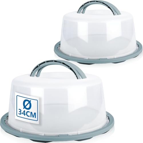 Stimo 2x Kuchen Transportbox rund mit Tragegriff Tortenhaube Kuchenbehälter mit Klickverschluss (Pastell-Blau) von Stimo