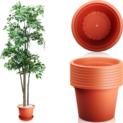 Stimo 9X Blumentopf Pflanztopf rund Ø 34cm Kunststoff Pflanzkübel (Terrakotta) von Stimo