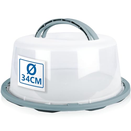 Stimo Kuchen Transportbox rund mit Tragegriff Tortenhaube Kuchenbehälter mit Klickverschluss (Pastell-Blau) von Stimo