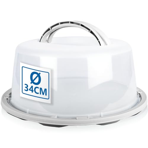 Stimo Kuchen Transportbox rund mit Tragegriff Tortenhaube Kuchenbehälter mit Klickverschluss (Pastell-Grau) von Stimo