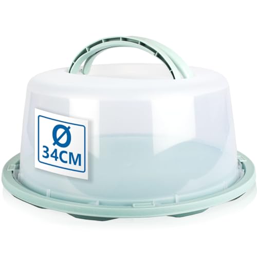 Stimo Kuchen Transportbox rund mit Tragegriff Tortenhaube Kuchenbehälter mit Klickverschluss (Pastell-Grün) von Stimo