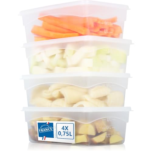 Stimo Vorratsdosen Sets Gefrierdosen Frischhaltedose Kunststoff mit Deckel für Gefrierschrank Mikrowelle Geschirrspüler (4x 0,75L) von Stimo