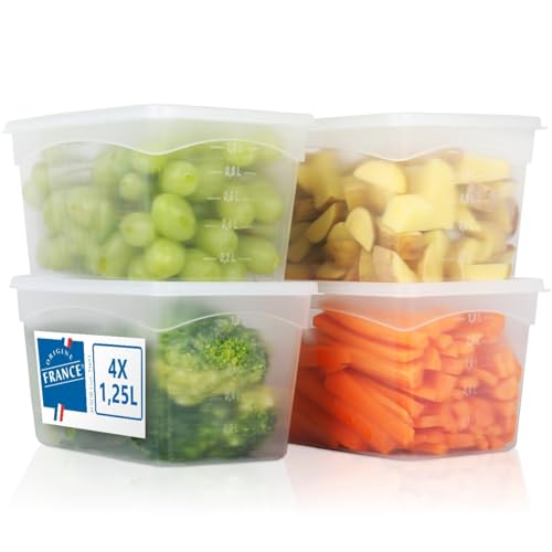 Stimo Vorratsdosen Sets Gefrierdosen Frischhaltedose Kunststoff mit Deckel für Gefrierschrank Mikrowelle Geschirrspüler (4x 1,25L) von Stimo