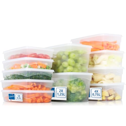Stimo Vorratsdosen Sets Gefrierdosen Frischhaltedose Kunststoff mit Deckel für Gefrierschrank Mikrowelle Geschirrspüler (5x 0,5L+4x 0,75L+2x 1,25L) von Stimo