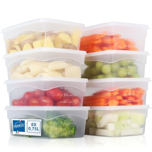 Stimo Vorratsdosen Sets Gefrierdosen Frischhaltedose Kunststoff mit Deckel für Gefrierschrank Mikrowelle Geschirrspüler (8x 0,75L) von Stimo