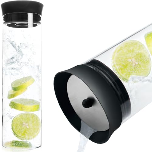 Wasserkaraffe Borosilikatglas 1 Liter mit Deckel und Ausgießer Glaskaraffe für kohlensäurehaltige Getränke geeignet (Wasserkaraffe) von Stimo