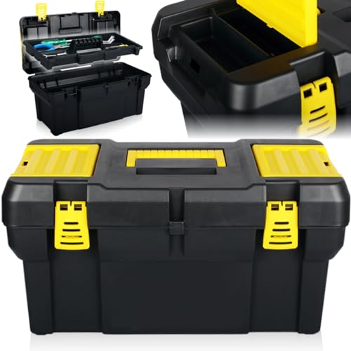Werkzeugkiste Toolbox leer mit Schnellverschluß und Organizer Werkzeugbox (Toolbox Gelb 50) von Stimo