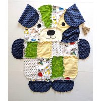 Blauer Welpen Hund Baby Rag Quilt Flanell & Minky Decke, Kleinkind Kuscheldecke von StitchN4Kids