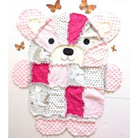 Pink Teddybär Baby Rag Quilt Flanell & Minky Decke, Kleinkind Kuscheldecke von StitchN4Kids