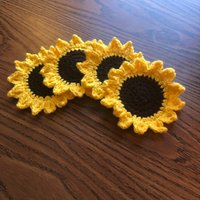 Sonnenblumen Dekor, Geschenk, Untersetzer, Häkelblumen Blumen Applikation, Geschenk Für Sie, Frauen von StitchedBySamanthaB