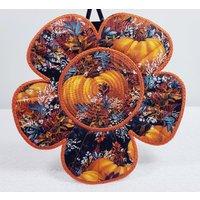 Gesteppter Kürbis-Teppich Herbst-stoffuntersetzer von StitchedPrettiesShop