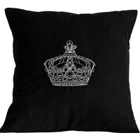 Silber, Krone, Bestickt, Kissenbezug, Schwarz, 12", 14", 16", 18", Geschenkidee von StitchnInk