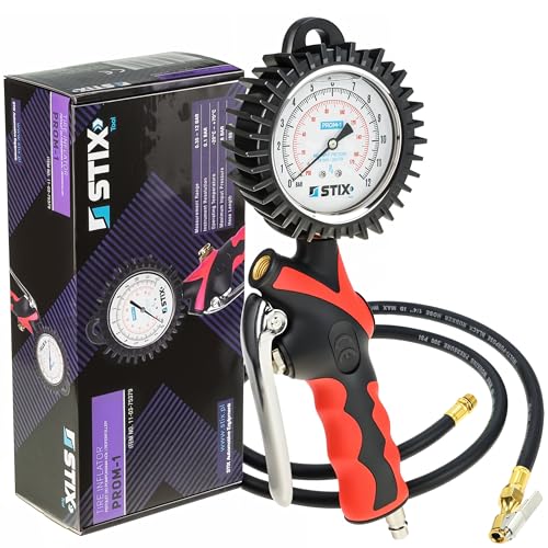 Druckluft Reifenfüller PROM-1 mit analogem Manometer - Reifenfüllpistole 12 bar, 150 cm Schlauch, Werkstattgeeignet, robust & präzise von Stix