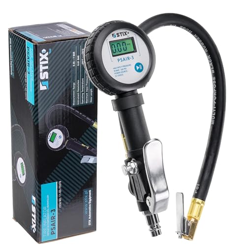 Druckluft Reifenfüller PSAIR-3 mit Digitalmanometer - Kompakter Reifenfüllpistole 1/4", LCD-Anzeige, 7 bar, 40 cm Schlauch, Auto/Motorrad von Stix