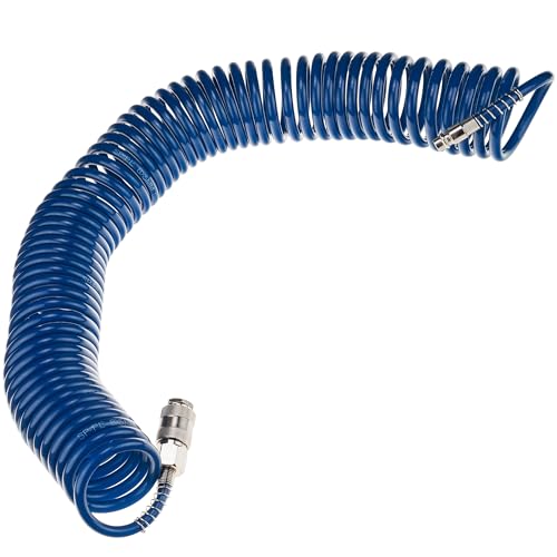 Druckluftschlauch SP-PE 10 m, Flexibler Spiralschlauch 5/8 mm, Luftschlauch PE, max. Druck 10 Bar, mit Knickschutz und Schnellkupplung, für Garage und Werkstatt von Stix