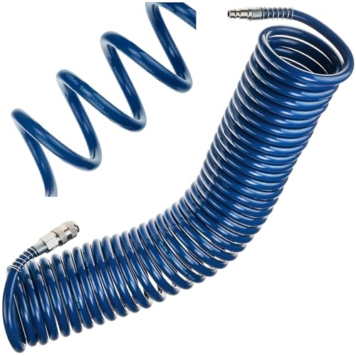 Druckluftschlauch SP-PE 10 m, Flexibler Spiralschlauch Ø8/12 mm, Luftschlauch PE, max. Druck 10 Bar, mit Knickschutz und Schnellkupplung, für Garage und Werkstatt von Stix