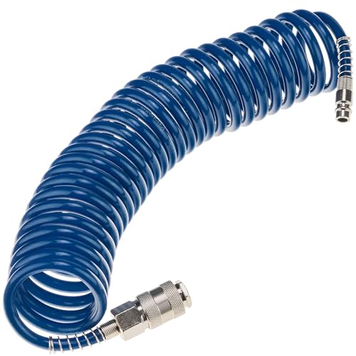 Druckluftschlauch SP-PE 5 m, Flexibler Spiralschlauch 5/8 mm, Luftschlauch PE, max. Druck 10 Bar, mit Knickschutz und Schnellkupplung, für Garage und Werkstatt von Stix