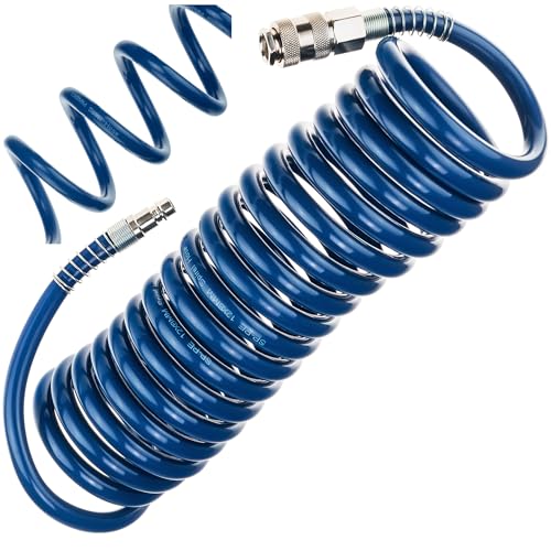 Druckluftschlauch SP-PE 5 m, Flexibler Spiralschlauch Ø8/12 mm, Luftschlauch PE, max. Druck 10 Bar, mit Knickschutz und Schnellkupplung, für Garage und Werkstatt von Stix