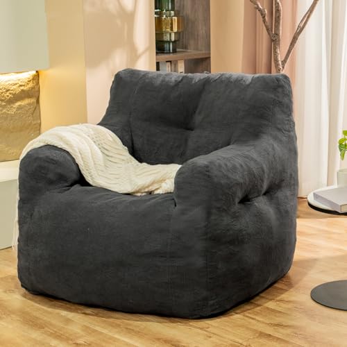 Stmoze Sitzsack-Stühle für Erwachsene, ergonomische Unterstützung, Leseboden, Sofa, Stuhl mit Füllstoff, geräumig (grau) (klein) von Stmoze