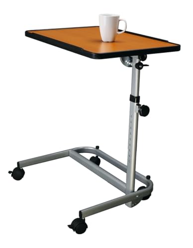 Stock-Fachmann® Beistelltisch, höhenverstellbarer Pflegetisch, Laptoptisch, Krankentisch, Rehatisch, Betttisch auf Rollen, Mobiler Beistelltisch für Pflegebett Farbe Weiß Oder Braun Belastbar Bis 18kg von Stock-Fachmann