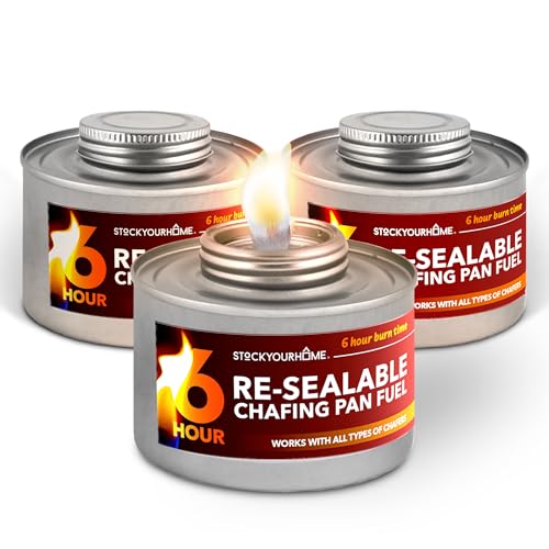 6-Stunden-Speisenwärmer für Partys (3er-Pack), Chafing Fuel Cans mit Docht und Sicherheits-Drehkappe, Catering-Speisenwärmer für Buffets, Partys, Hochzeiten, langlebige Brenner für Speisenwärmer, von Stock Your Home