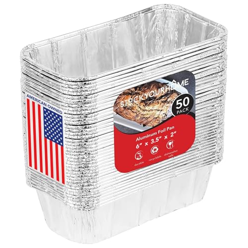 Aluminiumformen Mini-Kastenformen (50 Stück), 450 g Aluminiumfolie Blechpfanne, kleine Kastenformen – 0,5 kg Einweg-Backformen perfekt zum Backen von Kuchen, Brotlaib – 6 x 3,5 x 2 von Stock Your Home