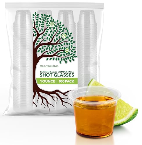 Stock Your Home 100 Stück transparente kommerziell kompostierbare Schnapsgläser, 28 ml, umweltfreundliche Einweg-Schnapsbecher für Gelee, Soße, Gewürze, umweltfreundlich, 28 ml Stock Your Home 100 Stück transparente kommerziell kompostierbare Schnapsgläser, 28 ml, umweltfreundliche Einweg-Schnapsbecher für Gelee, Soße, Gewürze, umweltfreundlich, 28 ml von Stock Your Home