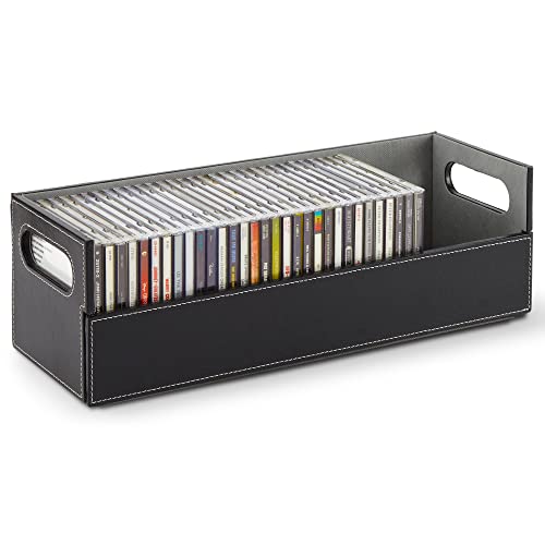 Stock Your Home CD Aufbewahrungsbox, Organizer Regal für Filmhüllen, DVDs, Kassettenband Display Ständer, Disc Halter kann bis zu 40 CDs speichern, Kunstleder (Schwarz) von Stock Your Home