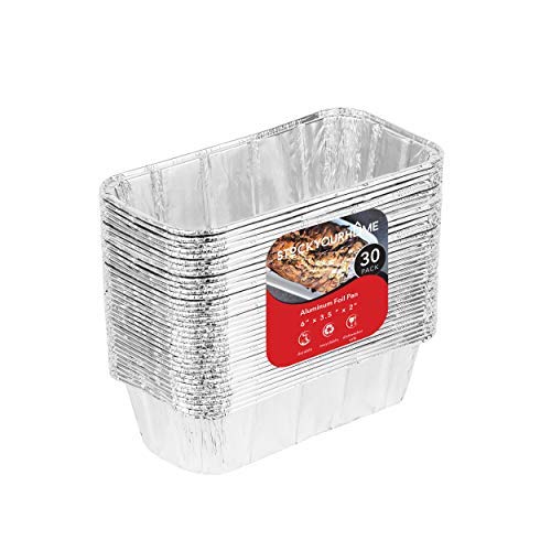 Stock Your Home Mini-Kastenformen aus Aluminiumfolie, 1 Pfund (30 Stück), kleine Einweg-Kastenform – 0,5 kg Backform-Einlagen, perfekt zum Backen von Kuchen, Brotbroten und Fleisch – 15,2 x 8,9 x 5,1 von Stock Your Home