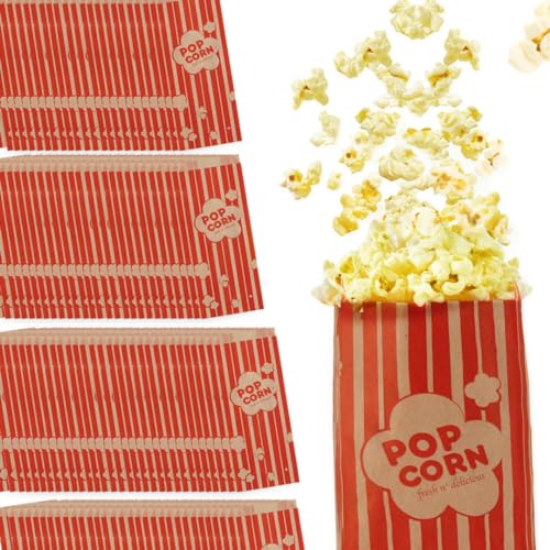Stock Your Home Popcorntüten aus Kraftpapier (500 Stück), Vintage gestreifte Popcorn-Behälter, umweltfreundliche Einweg-Popcorntüten, recycelbare für Filmabende, Theater, Partys, Konzessionsständer von Stock Your Home