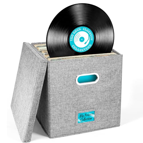 Stock Your Home Vinyl Schallplatten Aufbewahrungsbox in Grau (1 Pack), Album Aufbewahrung für Vinyl-Schallplatten, Schallplattenkiste für einfaches Verschieben, Vinyl Aufbewahrungskisten für Alben, von Stock Your Home