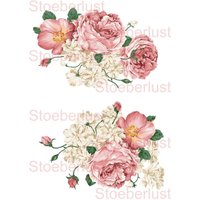 2 X Vintage Blumen Auf A 4Wasserschiebefolie Laser Wasserfest Hintergrund Transparent Möbeltattoo Abziehbild Shabby Chic von StoeberlustKreativ